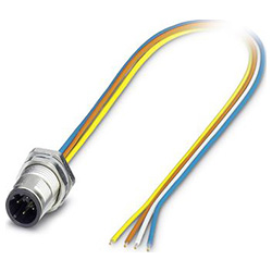 Bus system flat-type plug SACC-DSI, M12 SPEEDCON, D-coded, front / screw mounting with M12 thread, with 0.5 m TPE litz wire