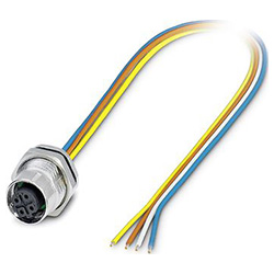 Bus system flat-type plug SACC-DSI, socket M12 SPEEDCON, D-coded, front / screw mounting with Pg9 thread, with 0.5 m TPE litz wire
