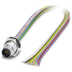 Flush-type connector SACC-DSI, plug, M12, with 0.5 m halogen-free TPE litz wire