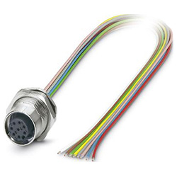 Flush-type connector SACC-DSI, socket, M12, with 0.5 m TPE litz wire