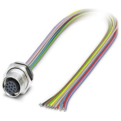 Flush-type connector SACC-DSI, Socket, straight, M12, with 0.5 m halogen-free TPE litz wire