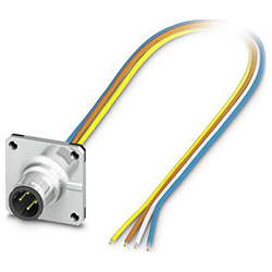 Flush-type connector SACC-SQ, plug, M12, D-coded, with 0.5 m TPE litz wire