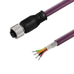 Copper Data Cable (Assembled), M12, Female Socket, Straight, Shielded