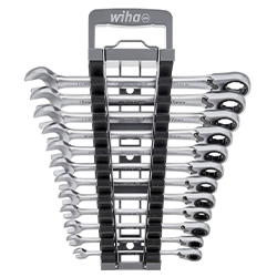 Ring Ratchet Open-Ended Spanner Set, 12 Pieces, Switchable, with Holder