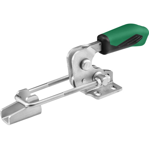 Horizontal Hook-Type Toggle Clamp with Green Handle and  Safety Latch, 6848HSG
