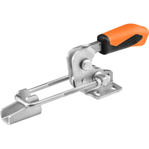 Horizontal Hook-Type Toggle Clamp with Orange Handle and  Safety Latch, 6848HSJ