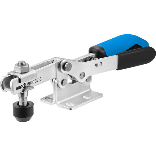 Horizontal Toggle Clamp with Blue Handle and Safety Latch, 6830SE