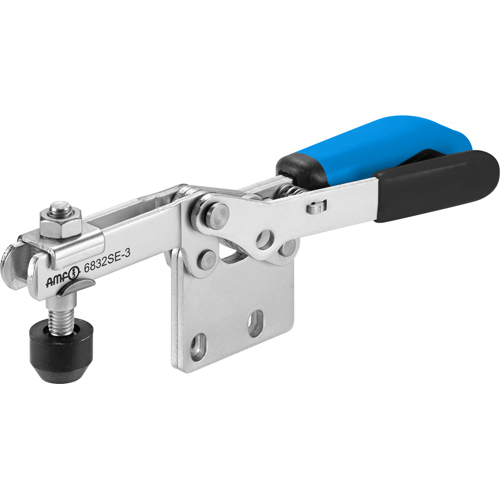 Horizontal Toggle Clamp with Blue Handle and Safety Latch, 6832SE