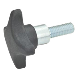 Hand knobs, Plastic, protruding steel bushing, threaded bolt 6335.4-TE-63-M12-35