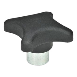 Hand knobs, Technopolymer, with protruding steel bushing 6335.2-80-M16-E