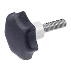 Star knobs, plastic, with protruding Stainless Steel bushing, Stainless Steel-Threded stud