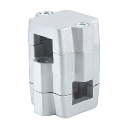 Two-way connector clamps, multi part assembly, same bore dimensions 134-B45-V45-76-2-SW
