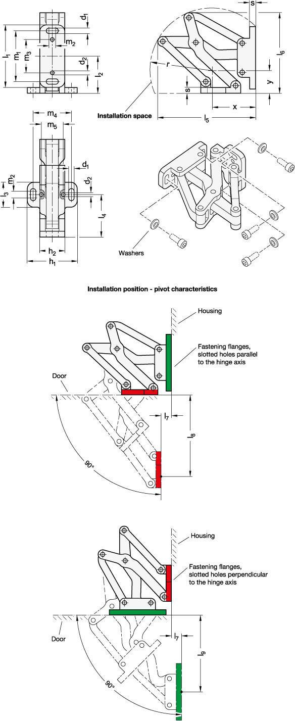 Multi-pivot hinges / internal / opening angle Aluminium