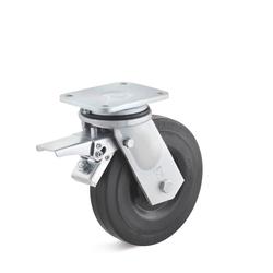Heavy duty swivel Castors with double stop and elastic solid rubber wheel