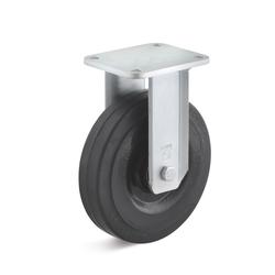 Heavy duty fixed Castors with elastic solid rubber wheel, welded steel construction