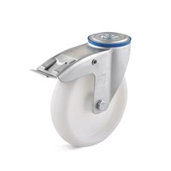 Swivel Castors with back hole and double stop with polyamide wheel