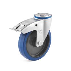 Swivel Castors with back hole and double stop with elastic wheel