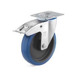 Swivel Castors with blue elastic solid rubber wheel and double stop