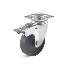 Stainless steel swivel Castors with plate attachment and double stop, polyamide wheel L-AV-PAA-075-G-3-DSN