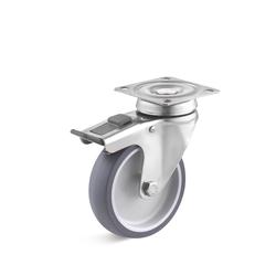 Stainless steel swivel Castors with double stop and thermoplastic wheel