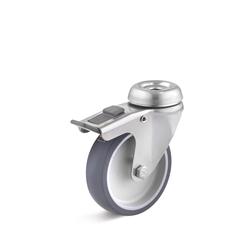 Stainless steel swivel Castors with double stop and bolt hole, thermoplastic wheel L-AV-TPGK-075-G-1-DSN