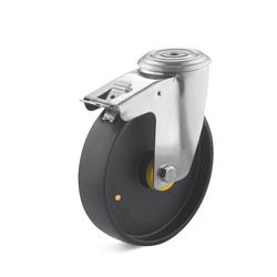 Stainless steel swivel Castors with double stop and bolt hole, polyamide wheel