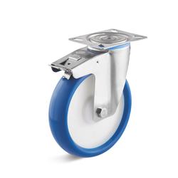 Stainless steel swivel Castors with double stop and polyurethane wheel L-IV-PUBK-100-K-3-DSN