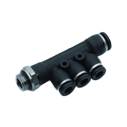 IPSO - Push-In Fittings, Multi-T-Adaptor (Plastics), With Parallel Thread (Brass)