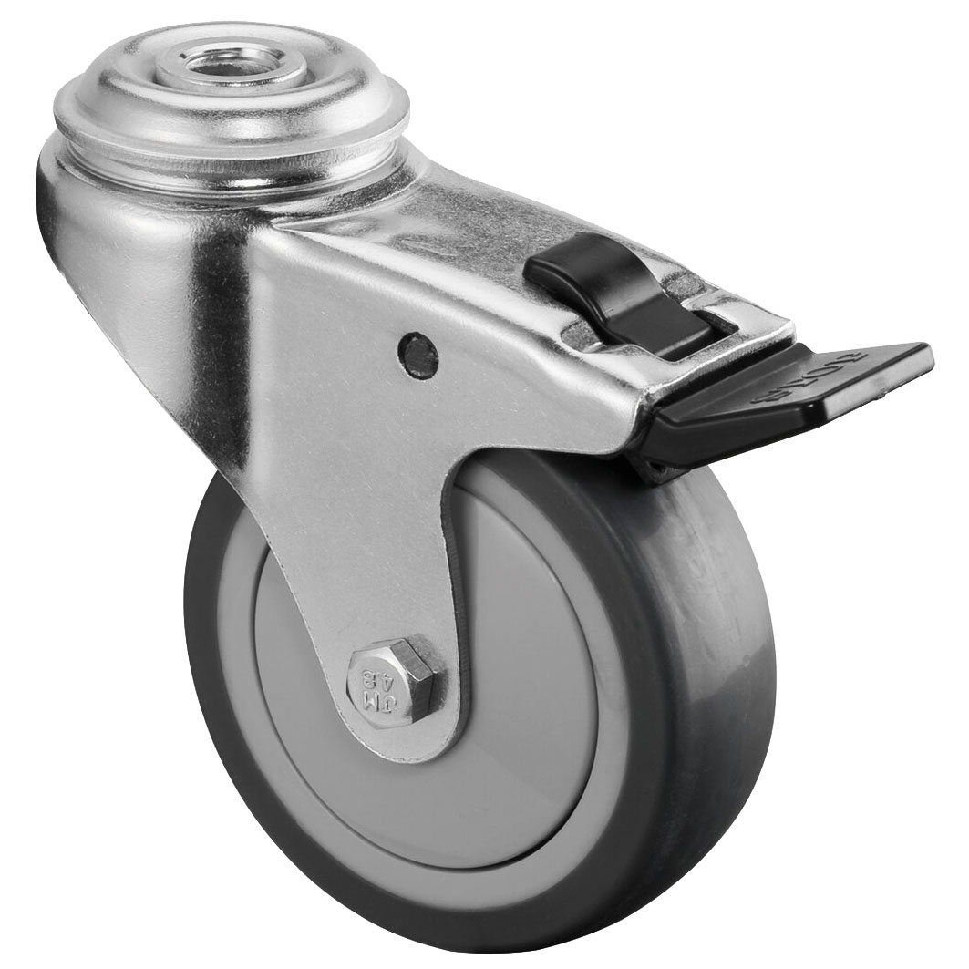 Apparatus Castors with Back Hole, Rubber Bandage TPE, Light Design - Swivel Castors with Brake