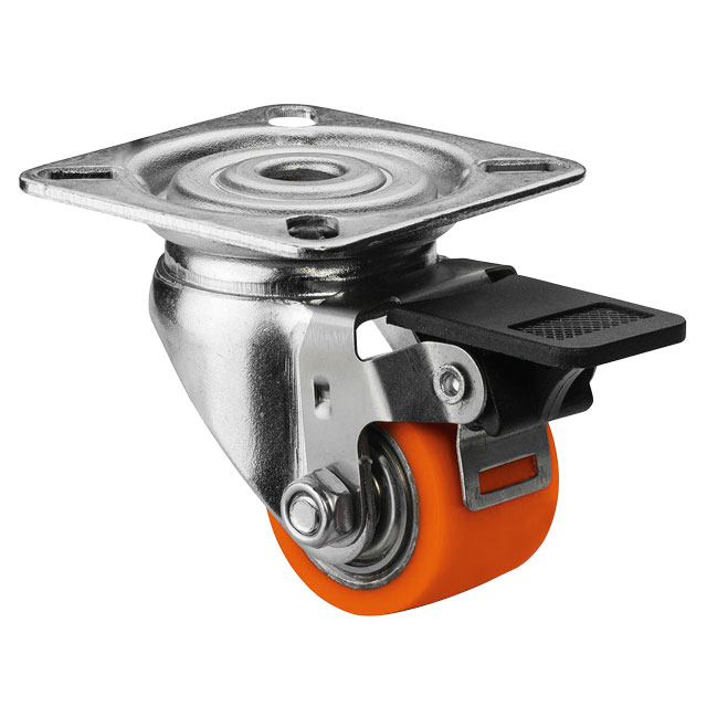 Compact Castors with Plate, TPU Wheel - Swivel Castor with Brake