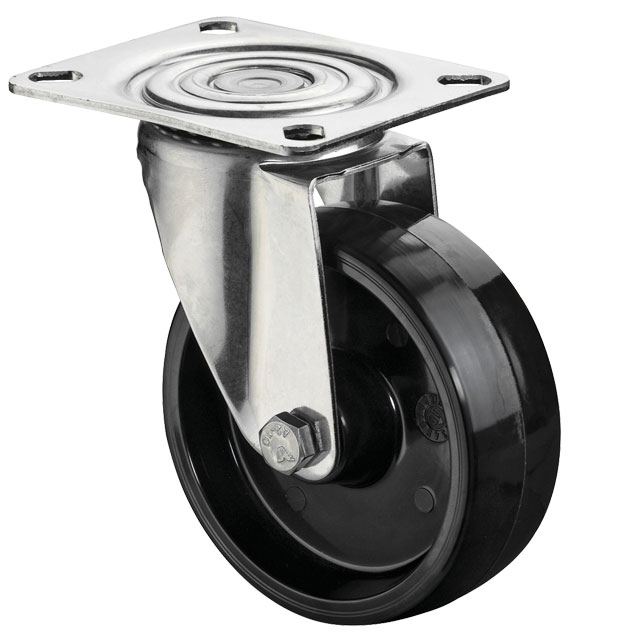 Heat-resistant Stainless Steel Transport Castors with Perforated Plate, Thermoplastic Compound - Swivel Castors