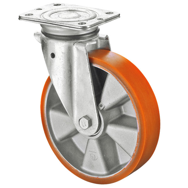 Heavy Duty Transport Castors with Perforated Plate, PU Bandage - Swivel Castors