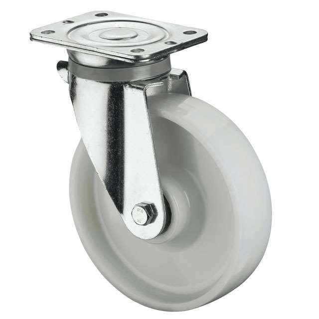 Heavy Duty Transport Castors with Perforated Plate, White Plastic Wheel - Swivel Castors