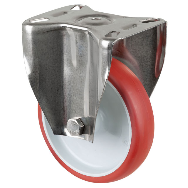 Stainless Steel Transport Castors with Perforated Plate, PU Bandage - Fixed Castors