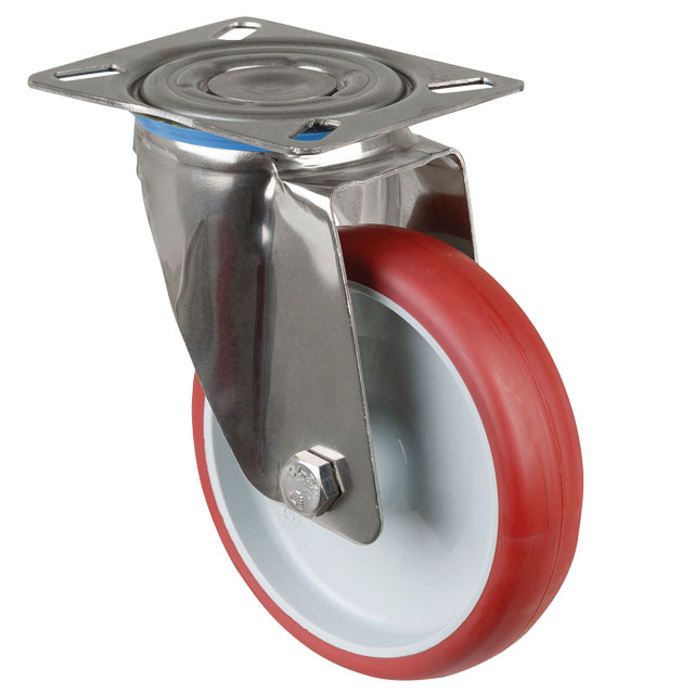 Stainless Steel Transport Castors with Perforated Plate, PU Bandage - Swivel Castors