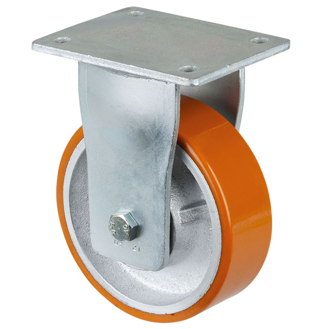 Super Heavy Duty Transport Castors with Perforated Plate, PU Bandage - Fixed Castors