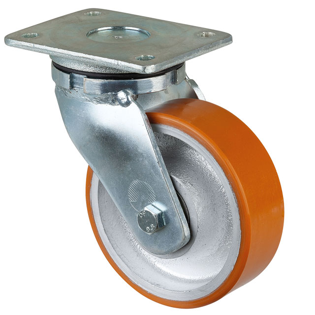 Super Heavy Duty Transport Castors with Perforated Plate, PU Bandage - Swivel Castors