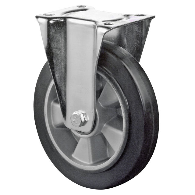 Transport Castors with Plate, Elastic Solid Rubber Wheel Black - Fixed Castors