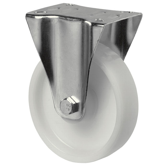 Transport Castors with Plate, Plastic Wheel White - Fixed Castors