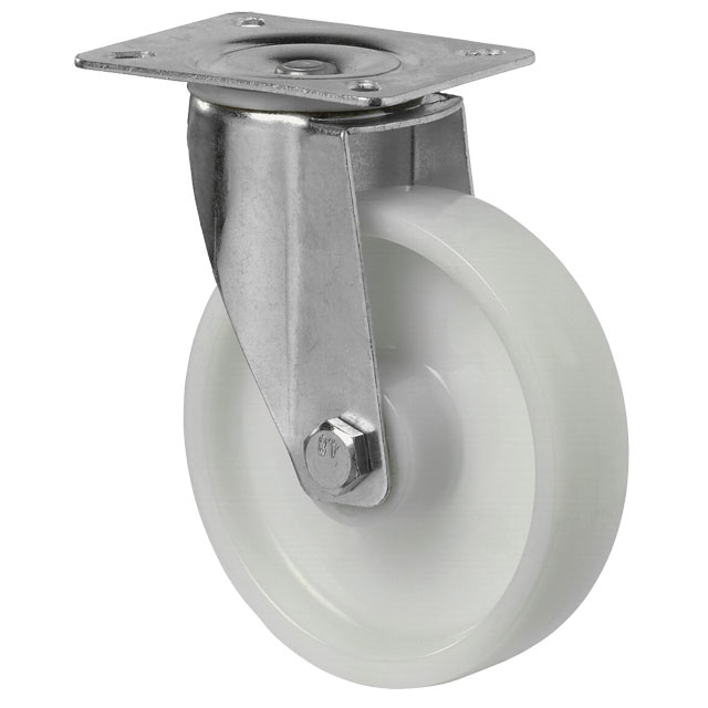 Transport Castors with Plate, Plastic Wheel White - Swivel Castors