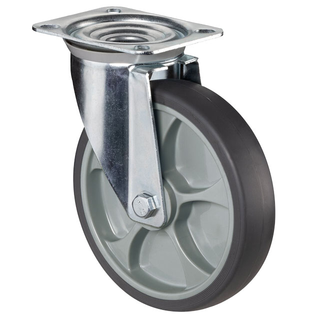 Transport Castors with Plate, Rubber Bandage TPE Grey - Swivel Castors