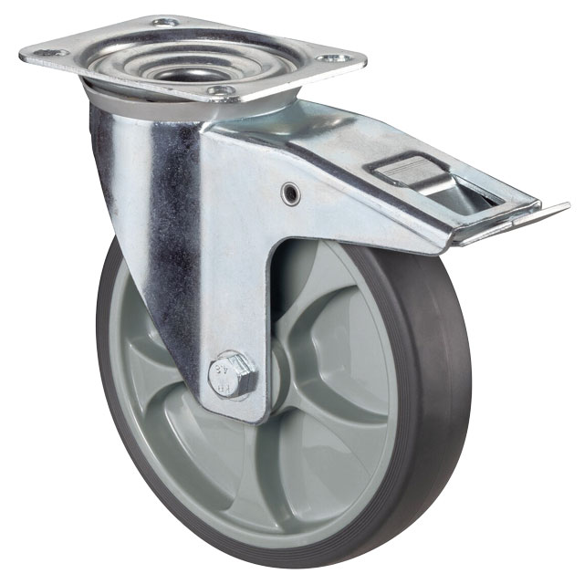 Transport Castors with Plate, Rubber Bandage TPE Grey - Swivel Castors with Brake