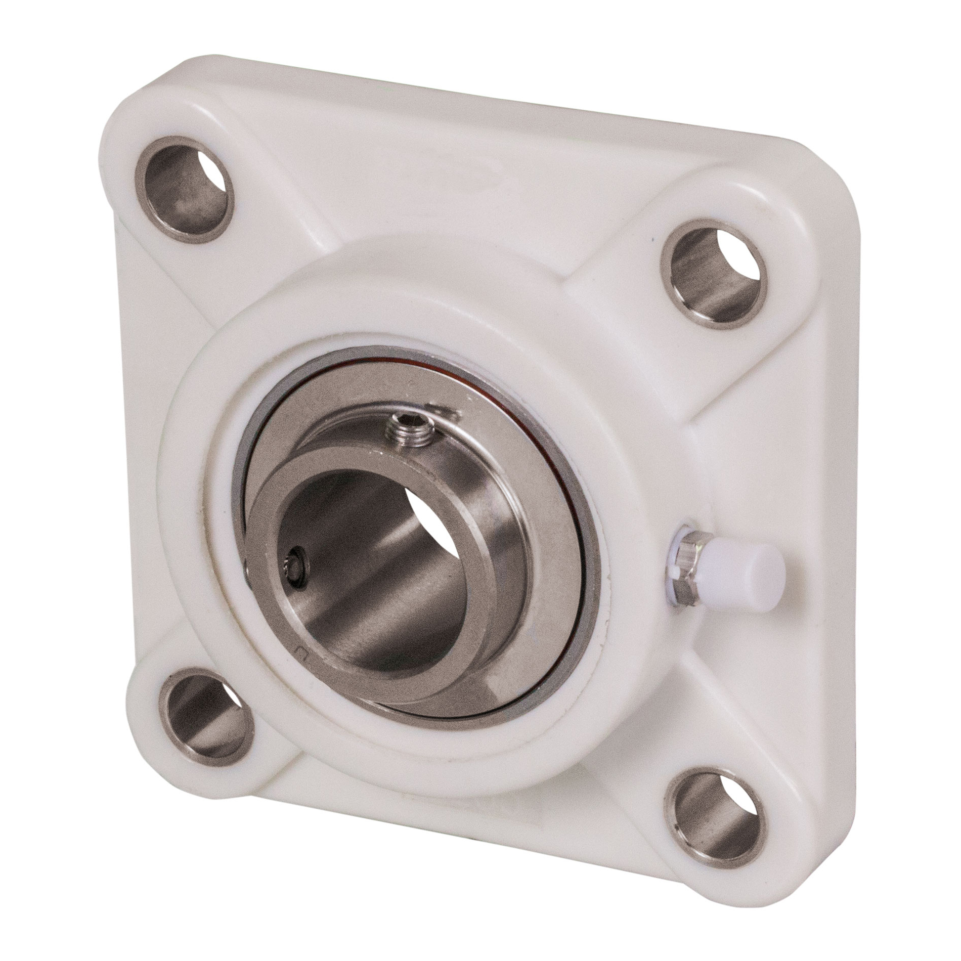 Ball Flange Bearings TUCF, Thermoplastic Housing with Stainless Steel Bearing, White