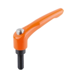 Clamping levers, die-cast zinc with external thread and protective cap, threaded pin black oxidised steel (06460)