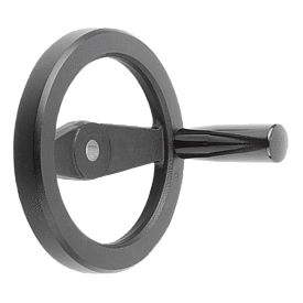 Handwheels 2-spoke, aluminium, flat rim, revolving grip, black, powder-coated (06277)