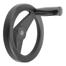 Handwheels 2-spoke, aluminium, flat rim, fixed grip, black, powder-coated (06277)