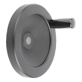 Handwheels disc, aluminium, with fixed cylinder grip, black, powder-coated (06275)