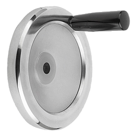 Handwheels disc aluminium, with revolving cylinder grip, polished (06275)