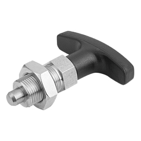 Indexing plungers with T-grip, without locking slot, with locknut, Form B (03090)