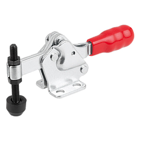 Toggle clamps horizontal with flat foot and fixed clamping spindle (05800)